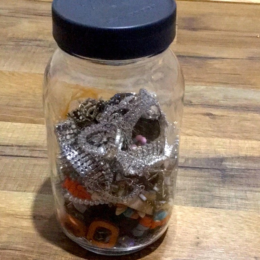 Jar of Jewelry | Necklaces, Chokers, Earrings, Bracelets, and a Ring